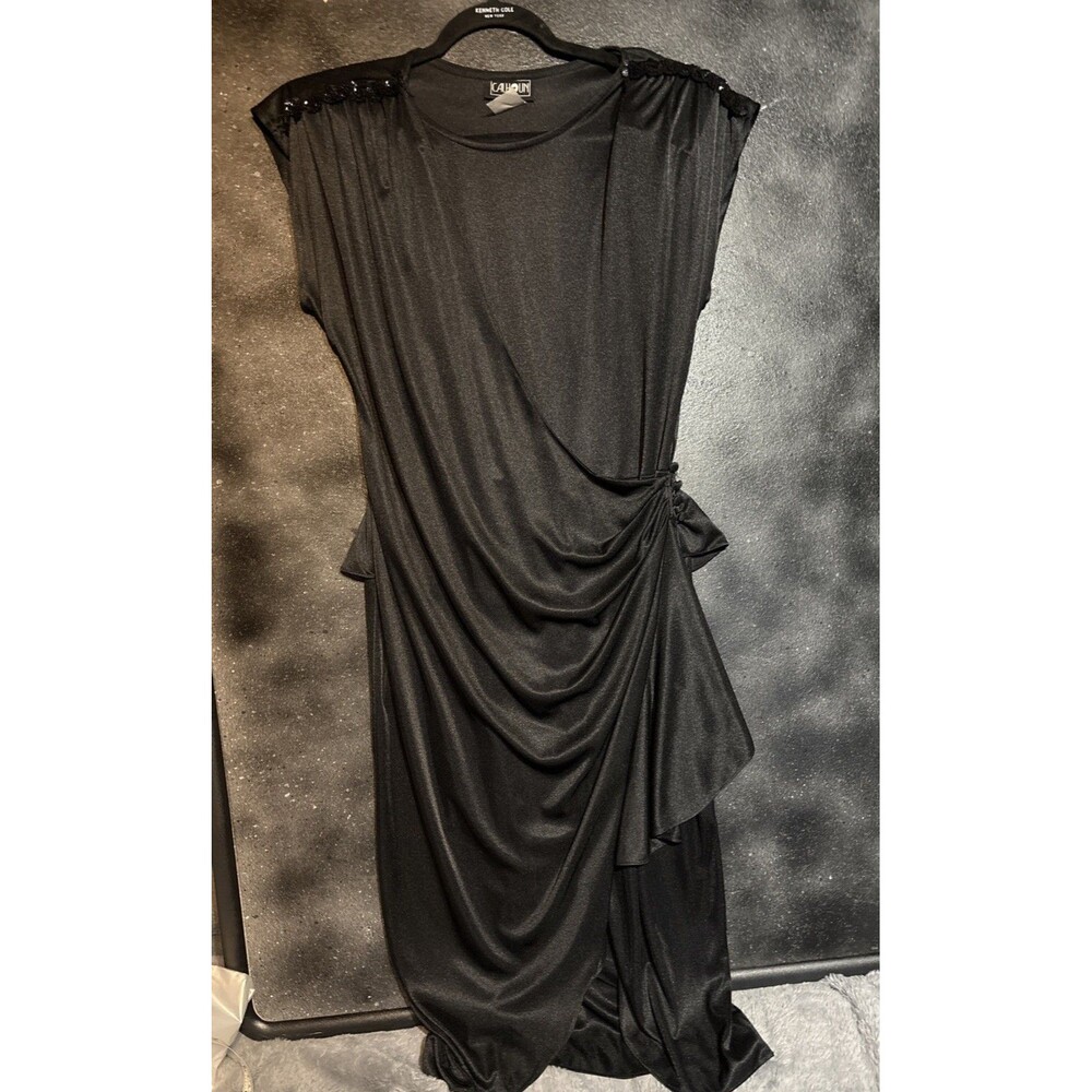 VTG Calhoun Black Sequin Accent Cocktail Dress Mock Wrap Event Date Night Career